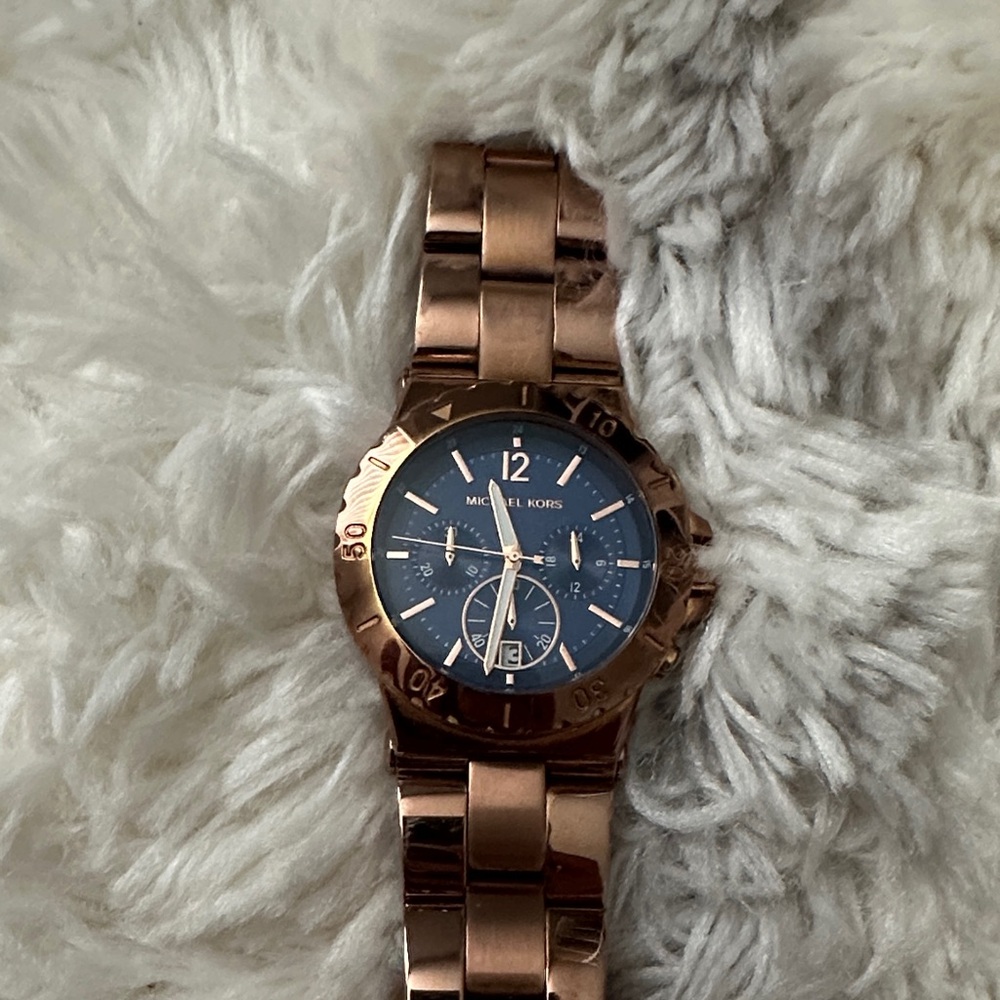 Michael Kors Rose Gold and Navy Chronograph Bracelet Watch